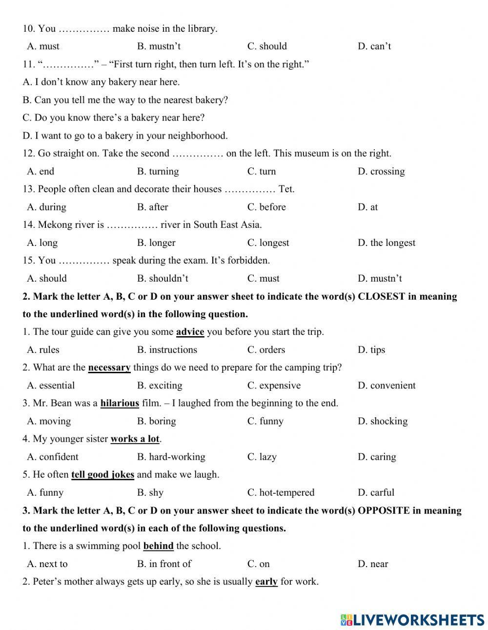 Grade 5 - Final test revision 2