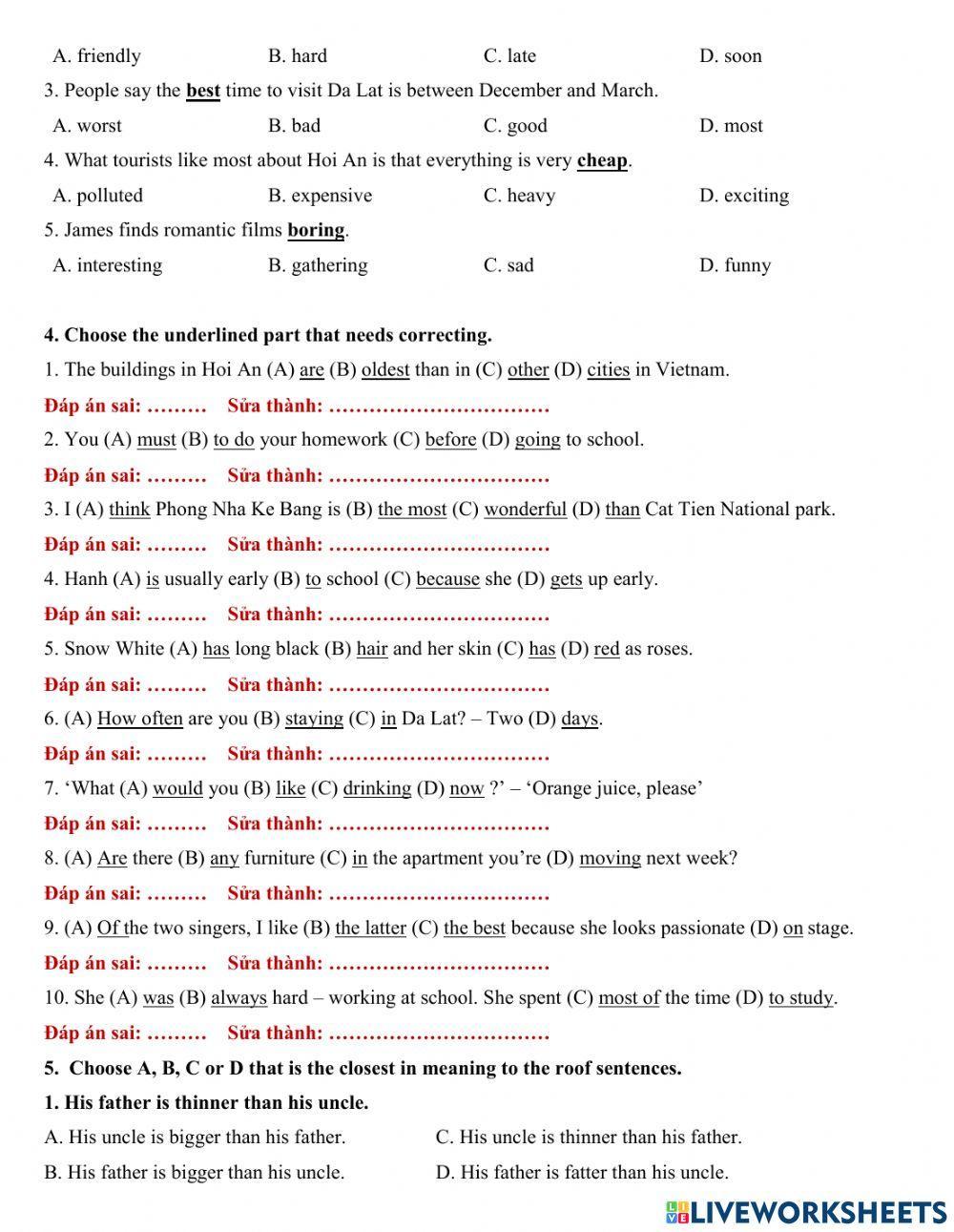Grade 5 - Final test revision 2