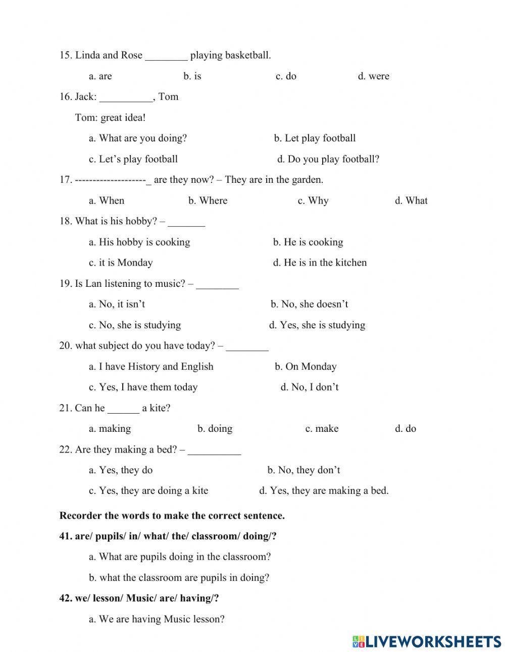 Tiếng Anh 4 Present continuous ôn tập