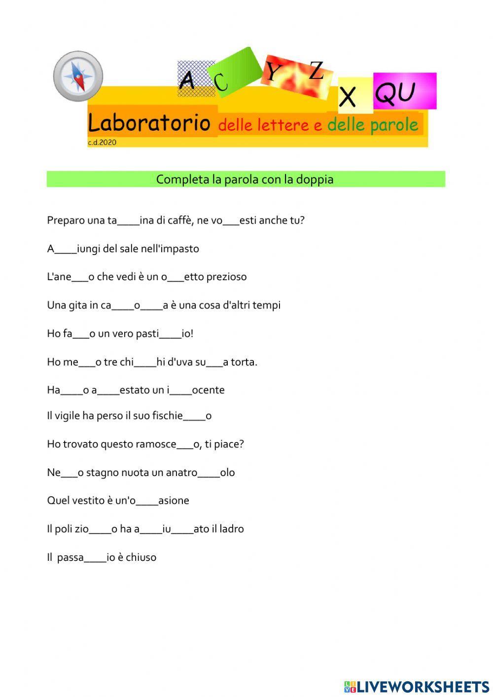 Completa la parola con la doppia