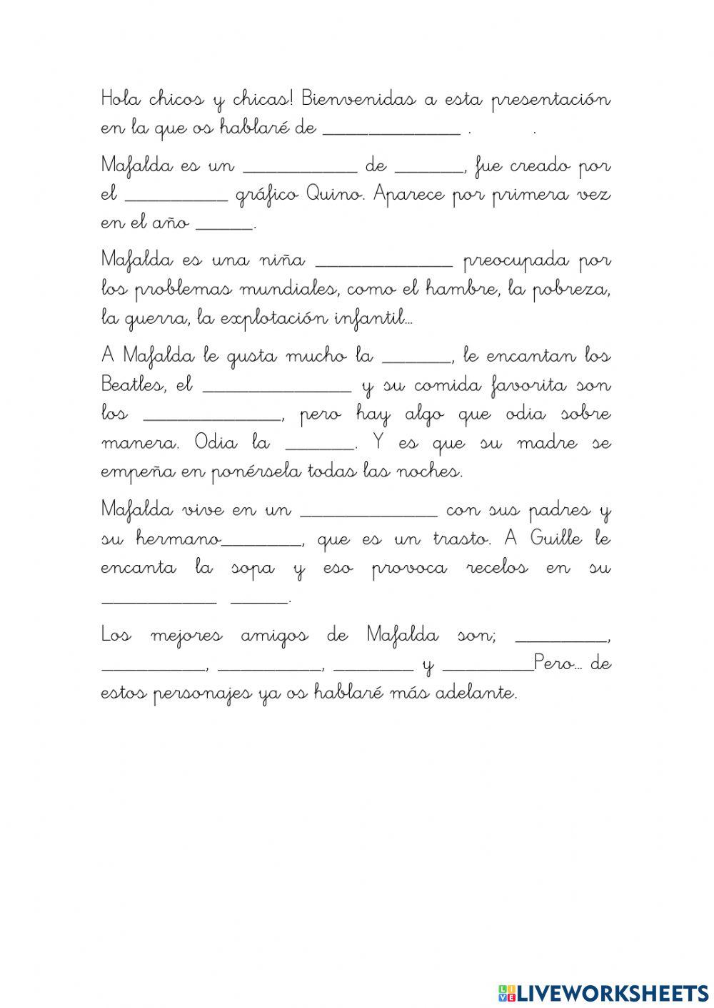 Comprensión lectora Mafalda