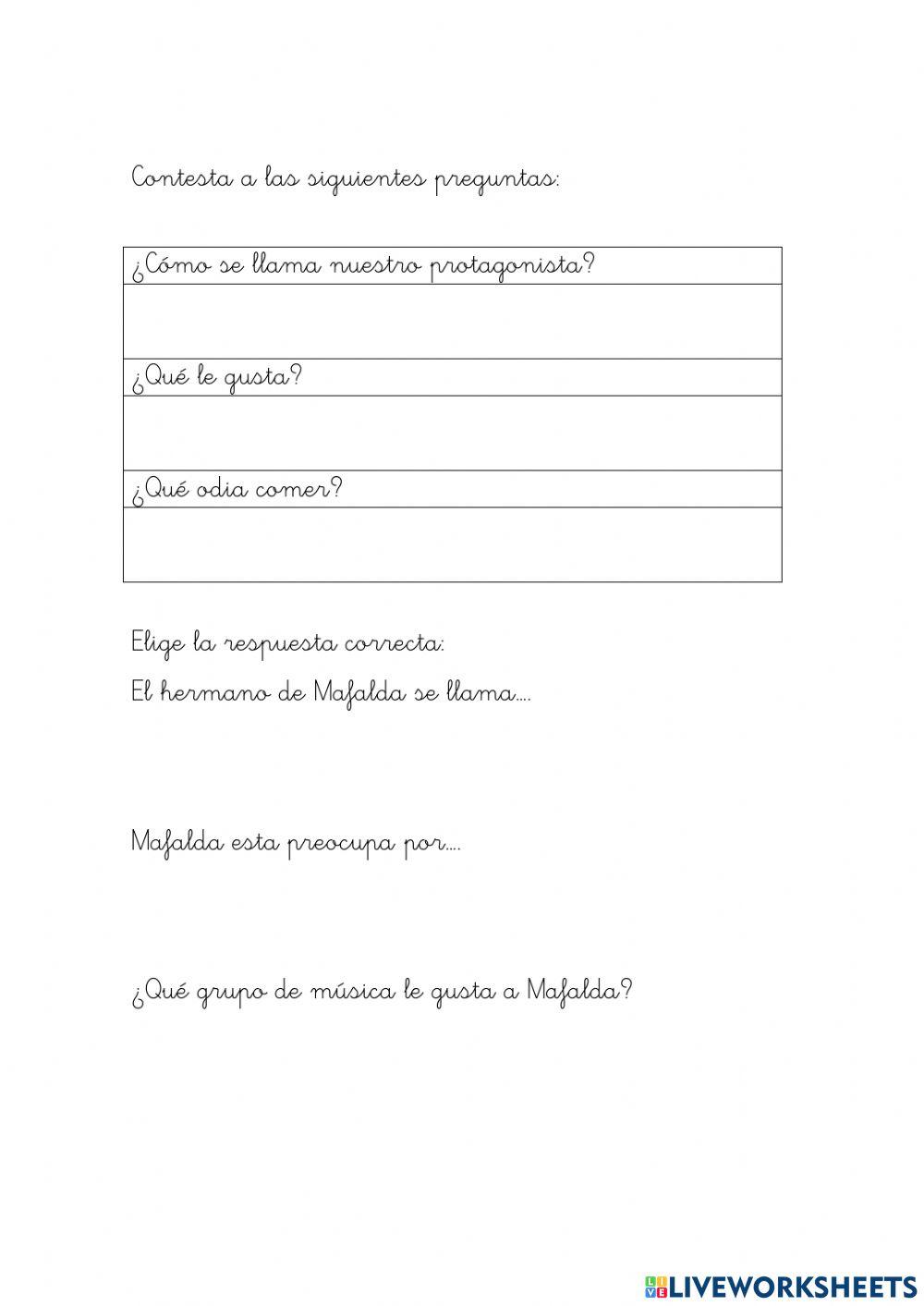 Comprensión lectora Mafalda