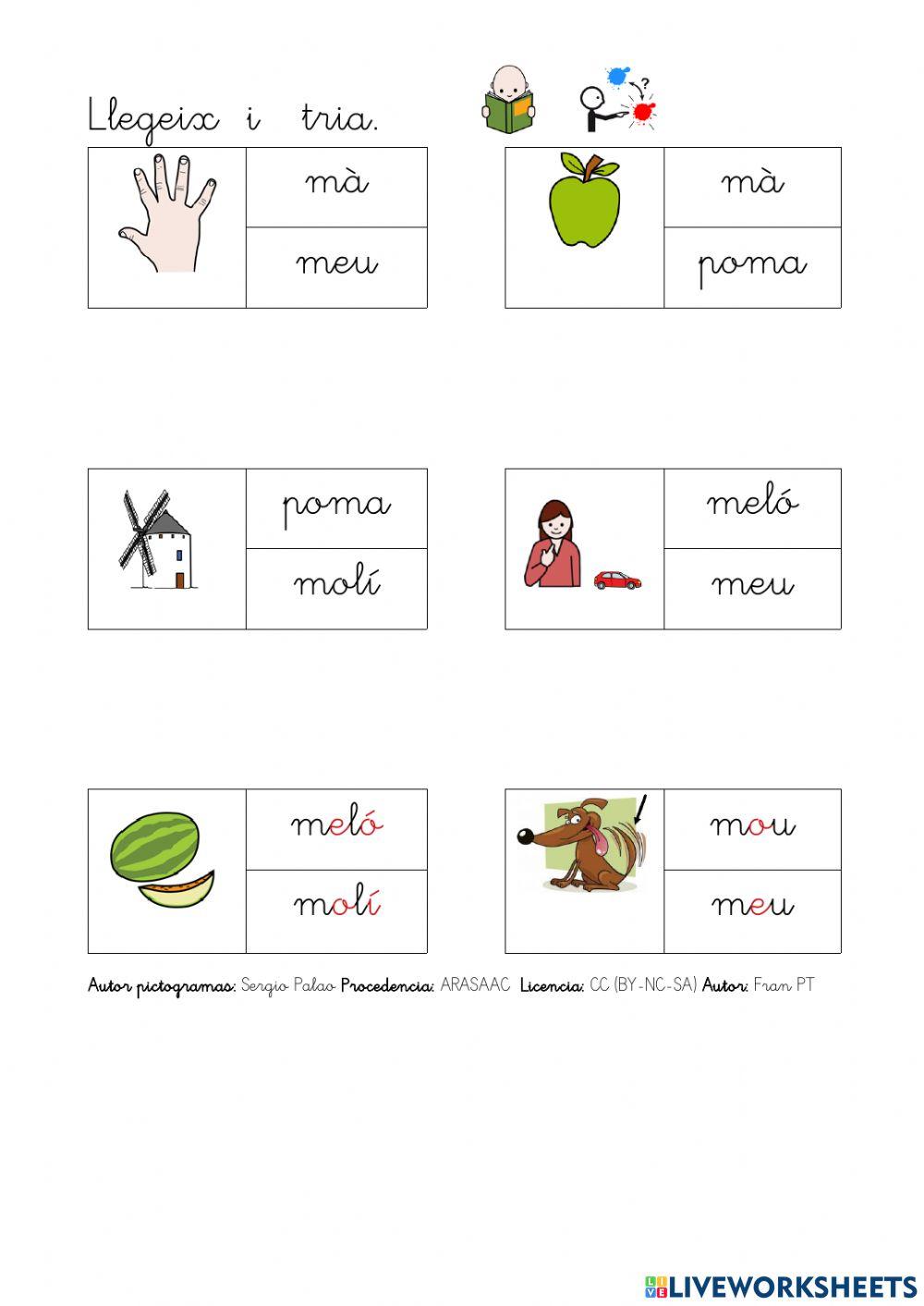 Llegir paraules amb m.