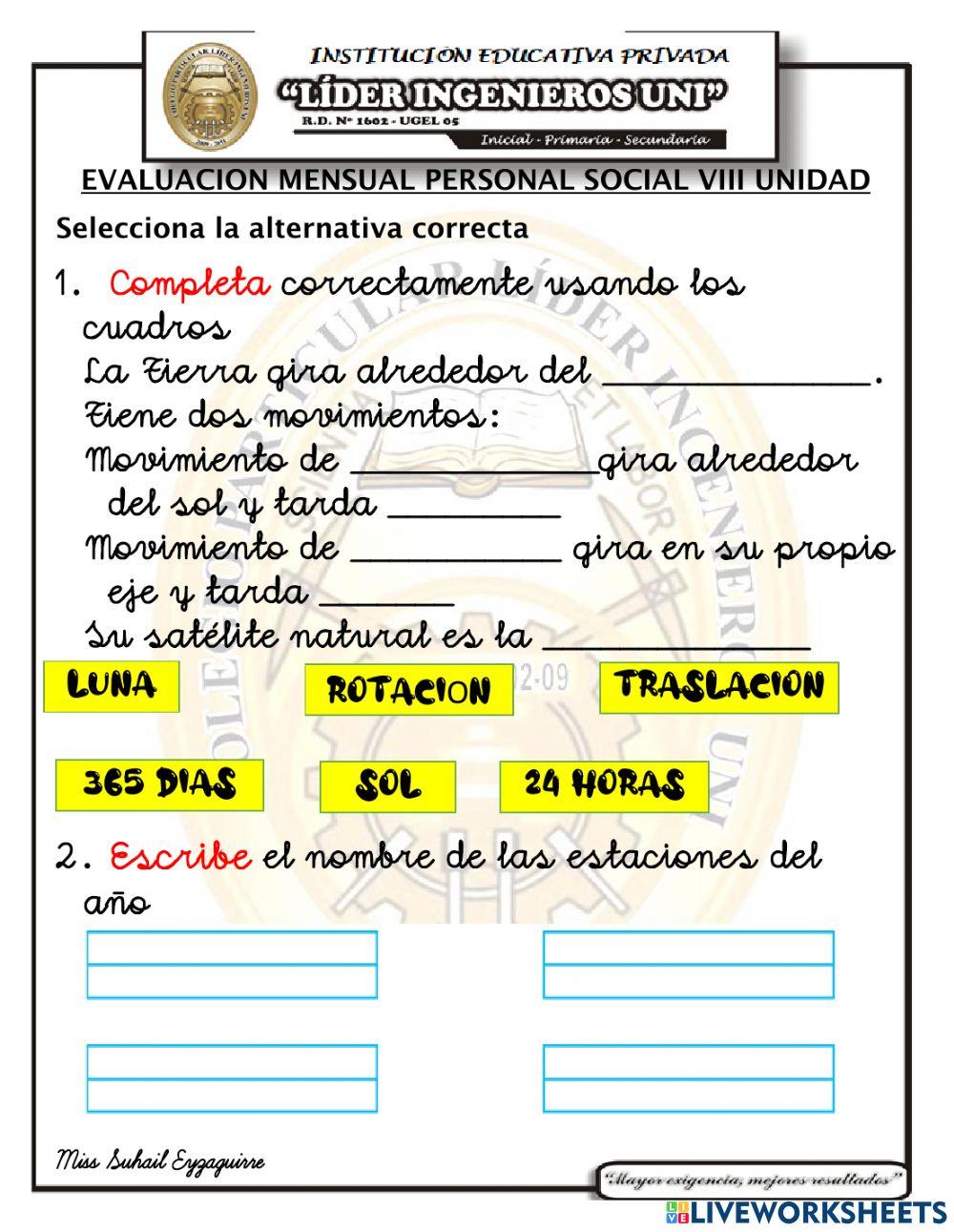 Examen final de personal social Examen final de personal social