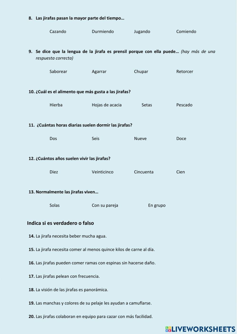 Lectura: La jirafa Lectura: La jirafa