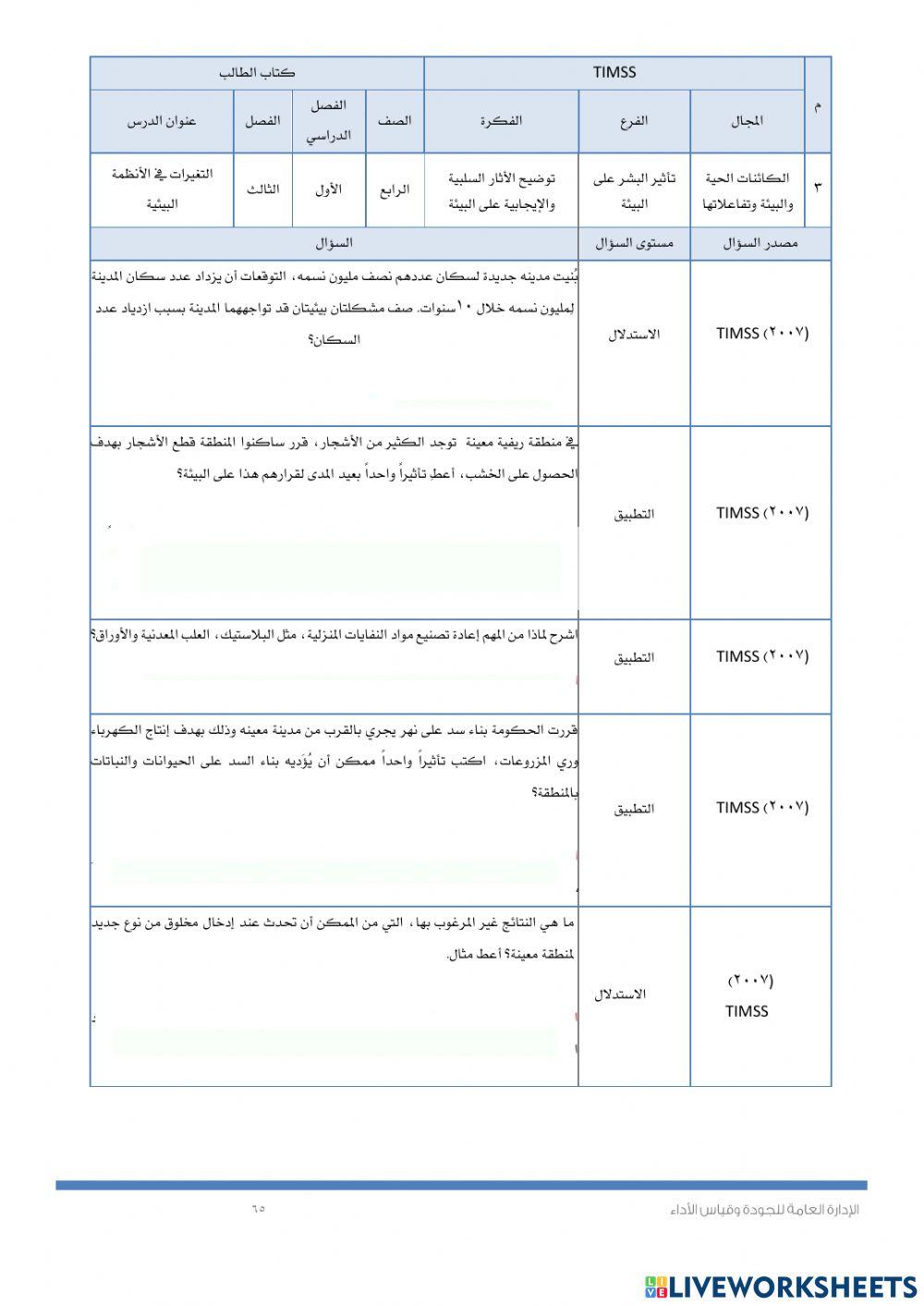 التغيرات في الانظمة البيئيةtimss
