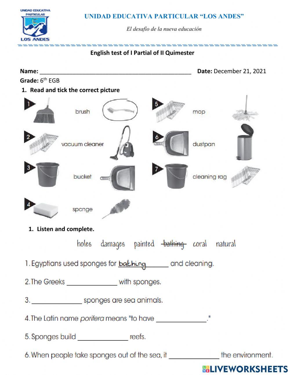 English test 1 p 2 q