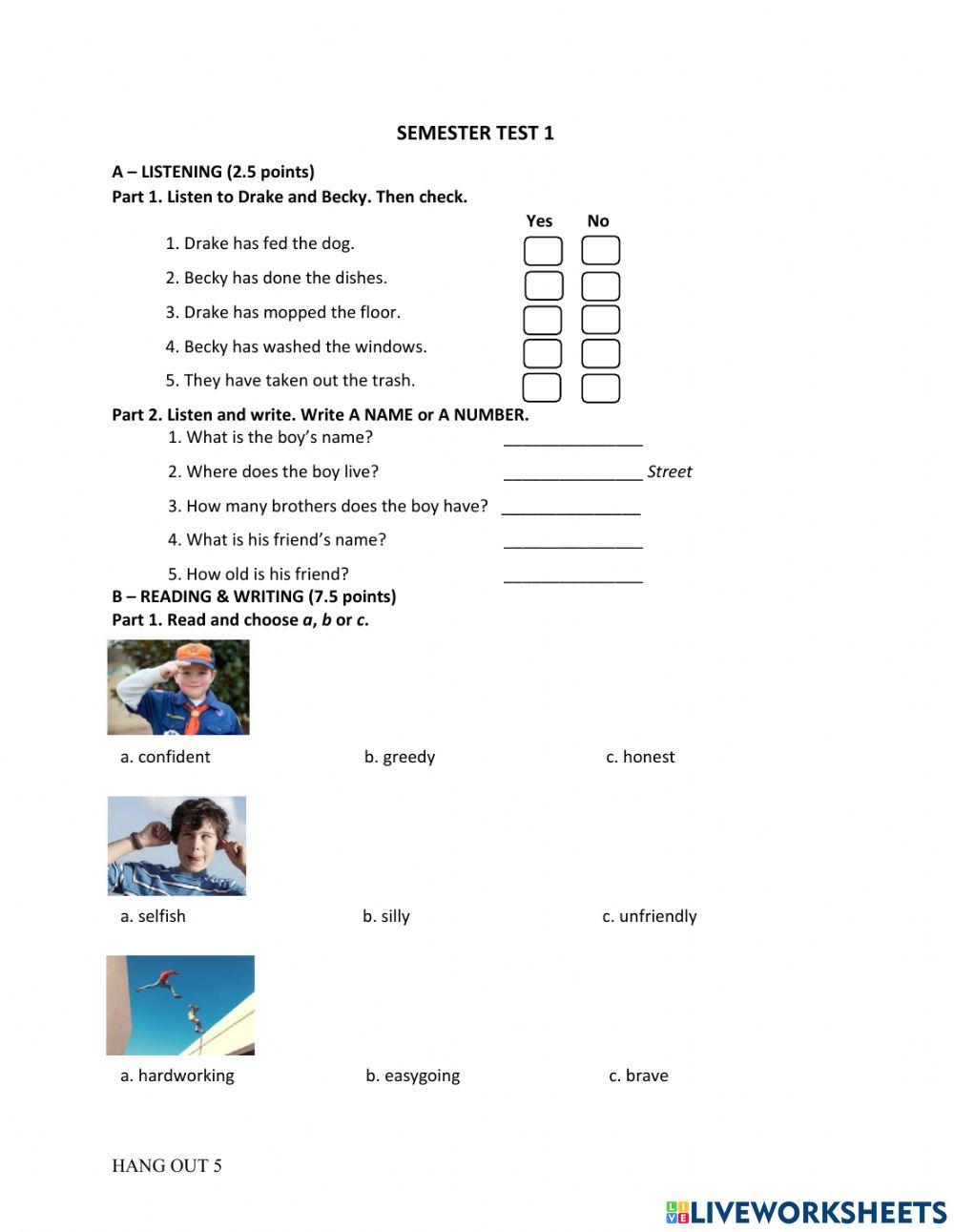 Hangout 5 - Semester Test