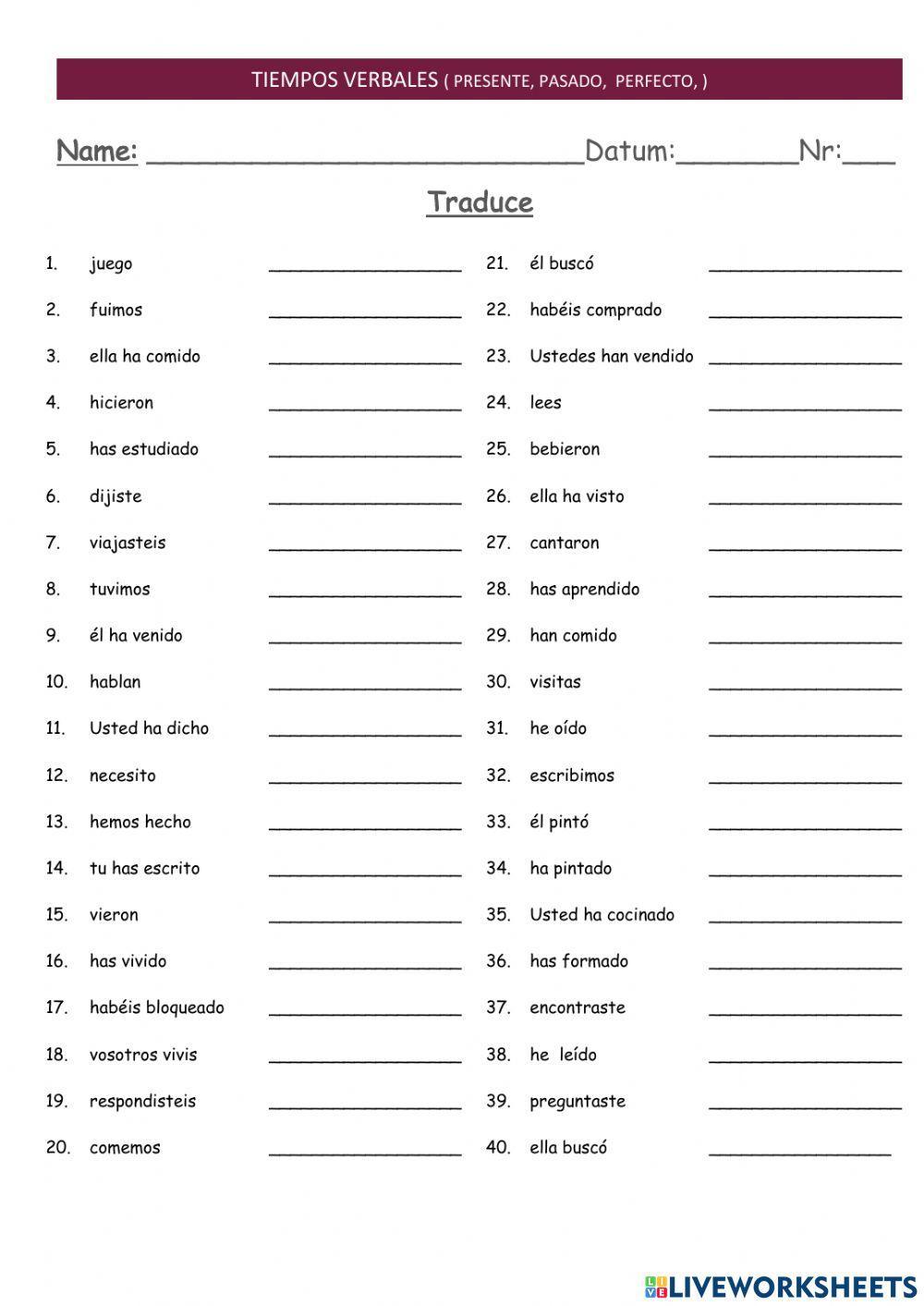 Tempos Verbales Presente  - Pasado - Perfecto 01