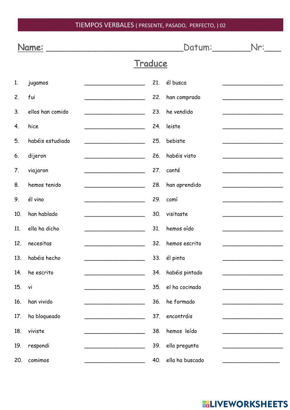 Tiempos verbales presente - pasado  - Perfecto 02