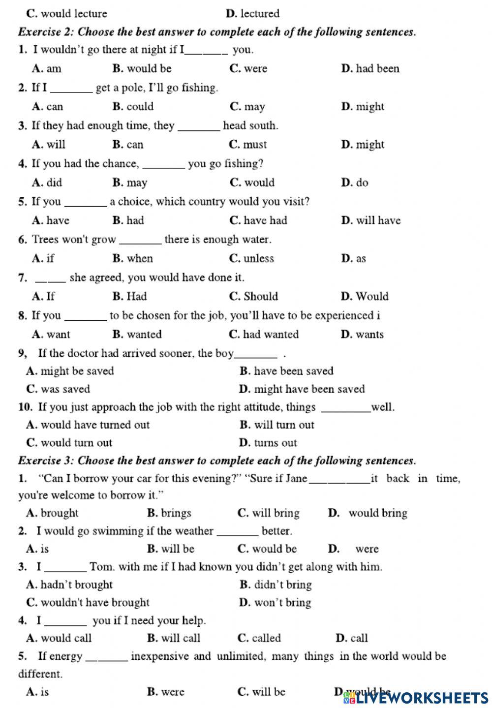 Grade 12 - Conditionals - Practice 1