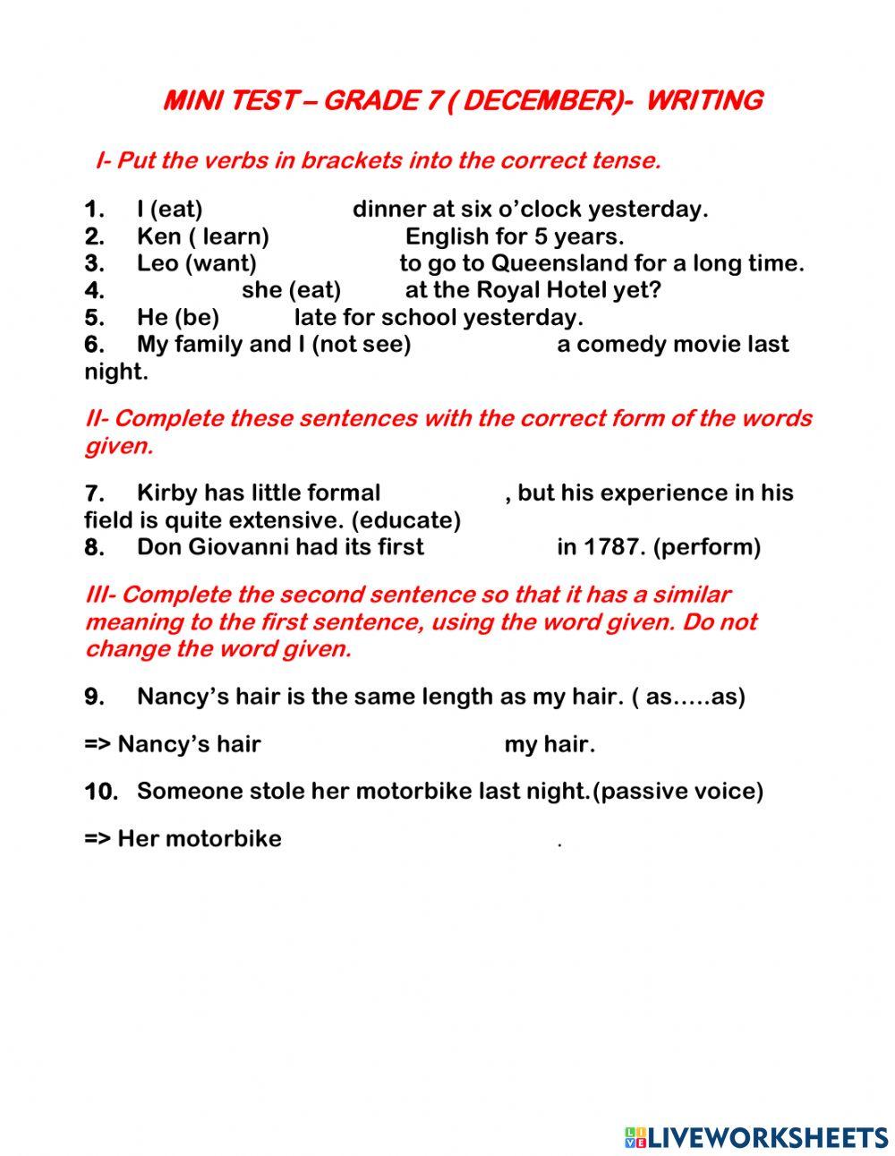 Test Writing grade 7