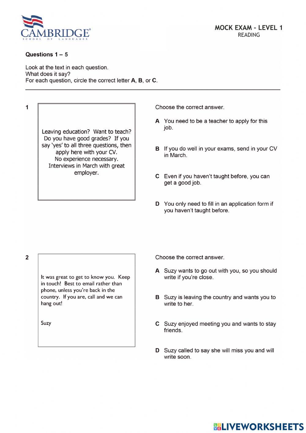 Mock Reading 1. Teens 1