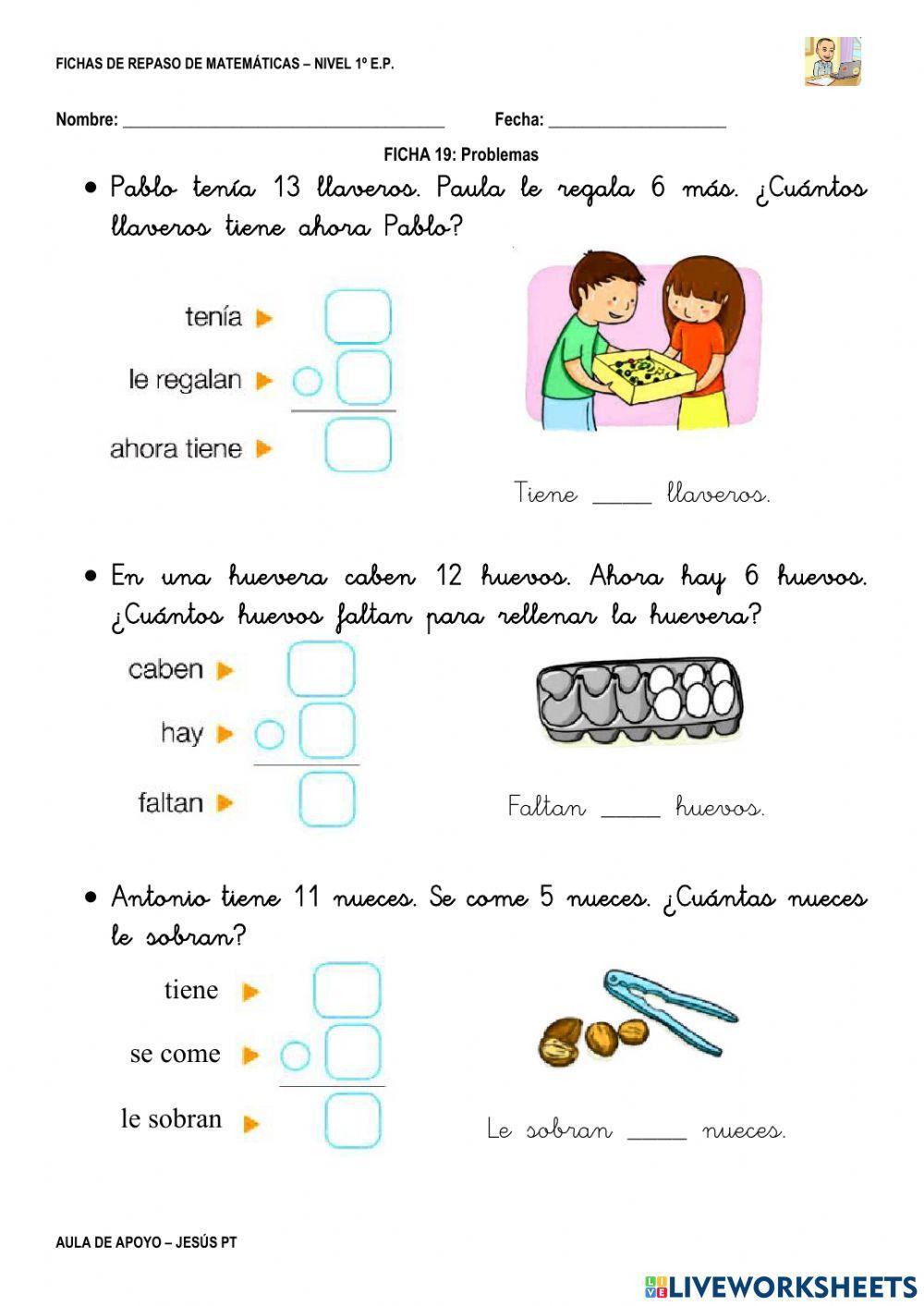 Ficha Matemáticas 19-1EP-Problemas de suma y resta