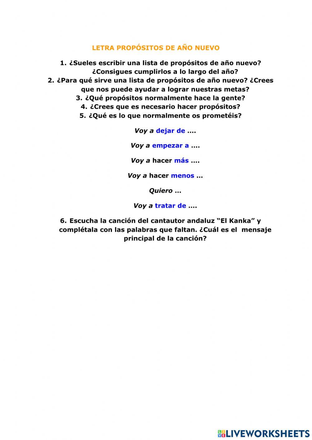 Propósitos de Año Nuevo basado en la canción de El Kanka