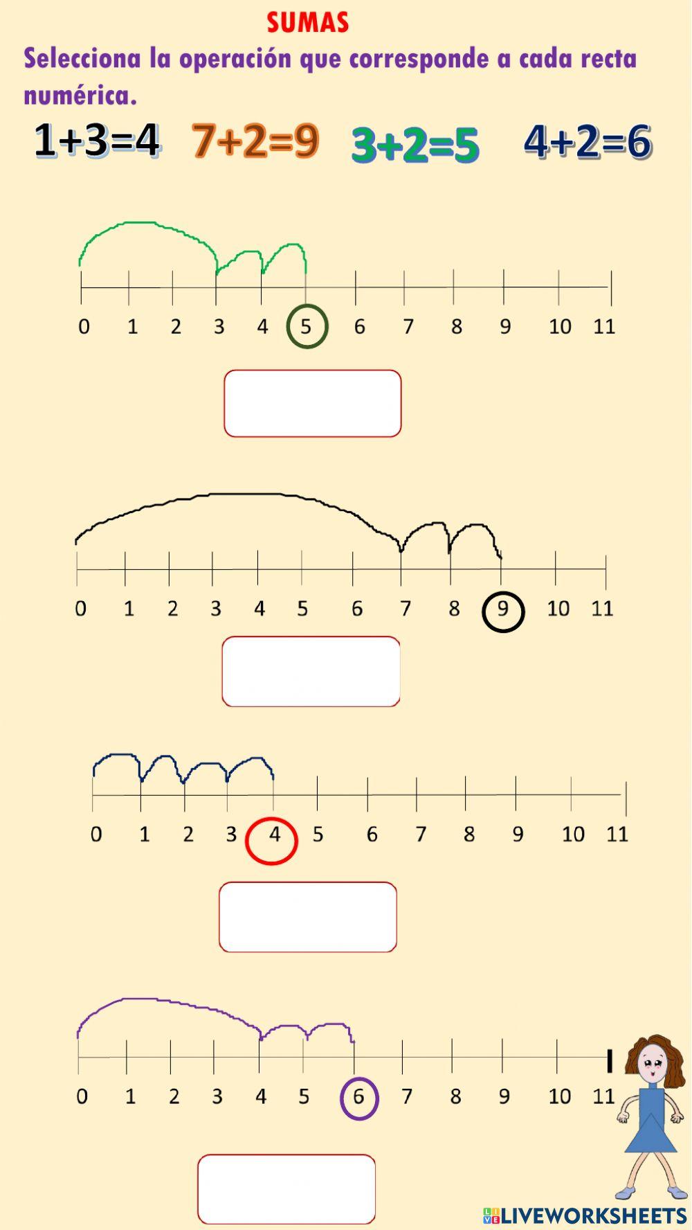 Selecicona la operación que corresponde a cada recta numérica