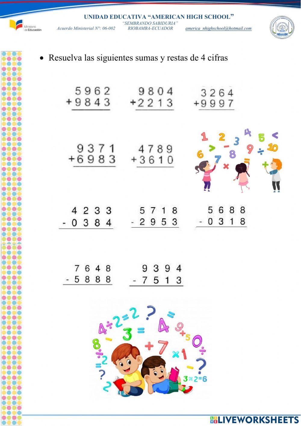 Sumas y restas de 4 cifras