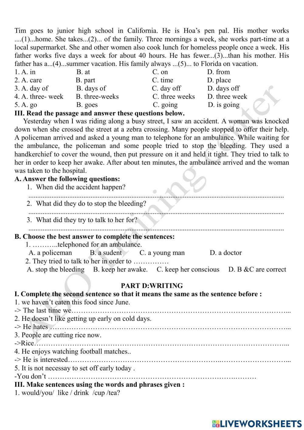 Grade 8 final first term test 1