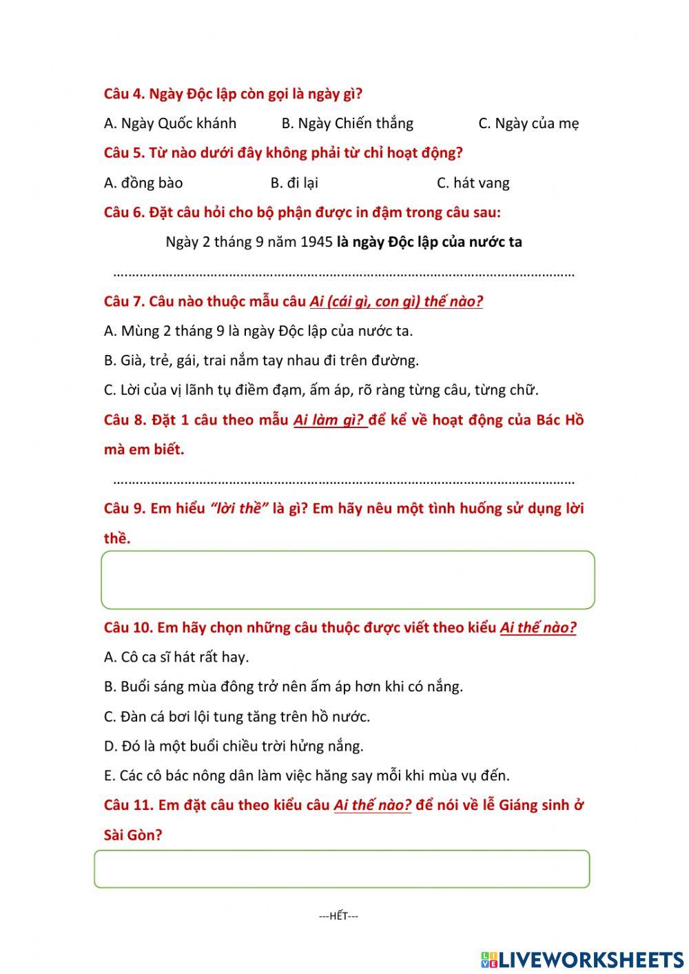 Bài tập tv tuần 17