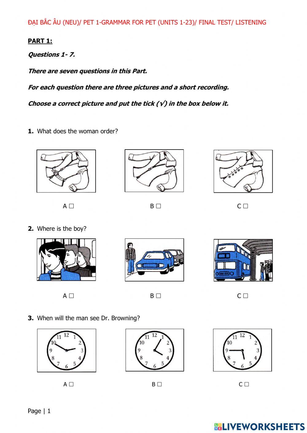 Pet 1 final test- listening