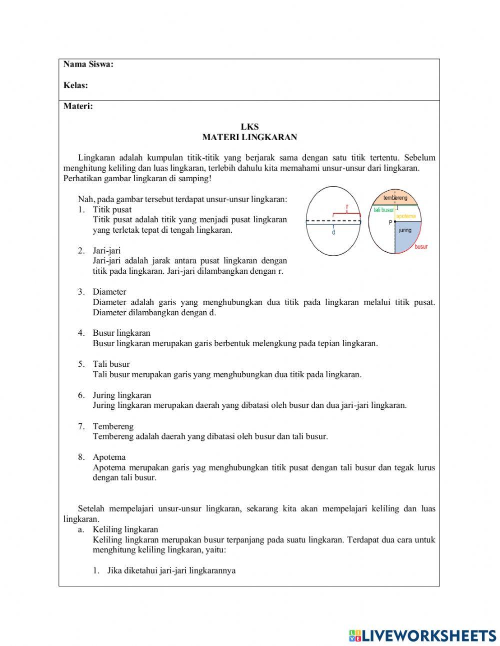 LKS Materi Lingkaran