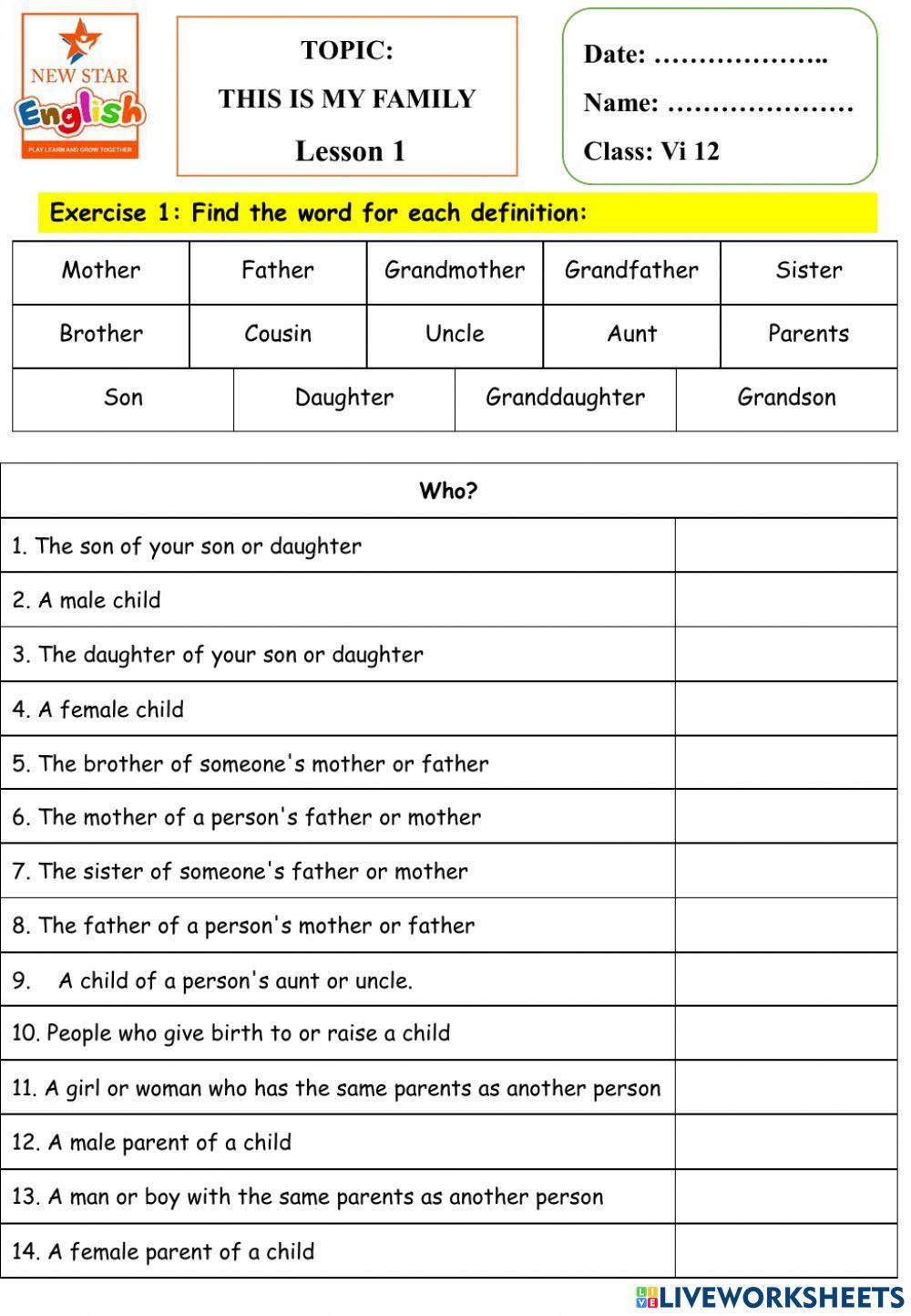Vi12- I love my family- Lesson 1