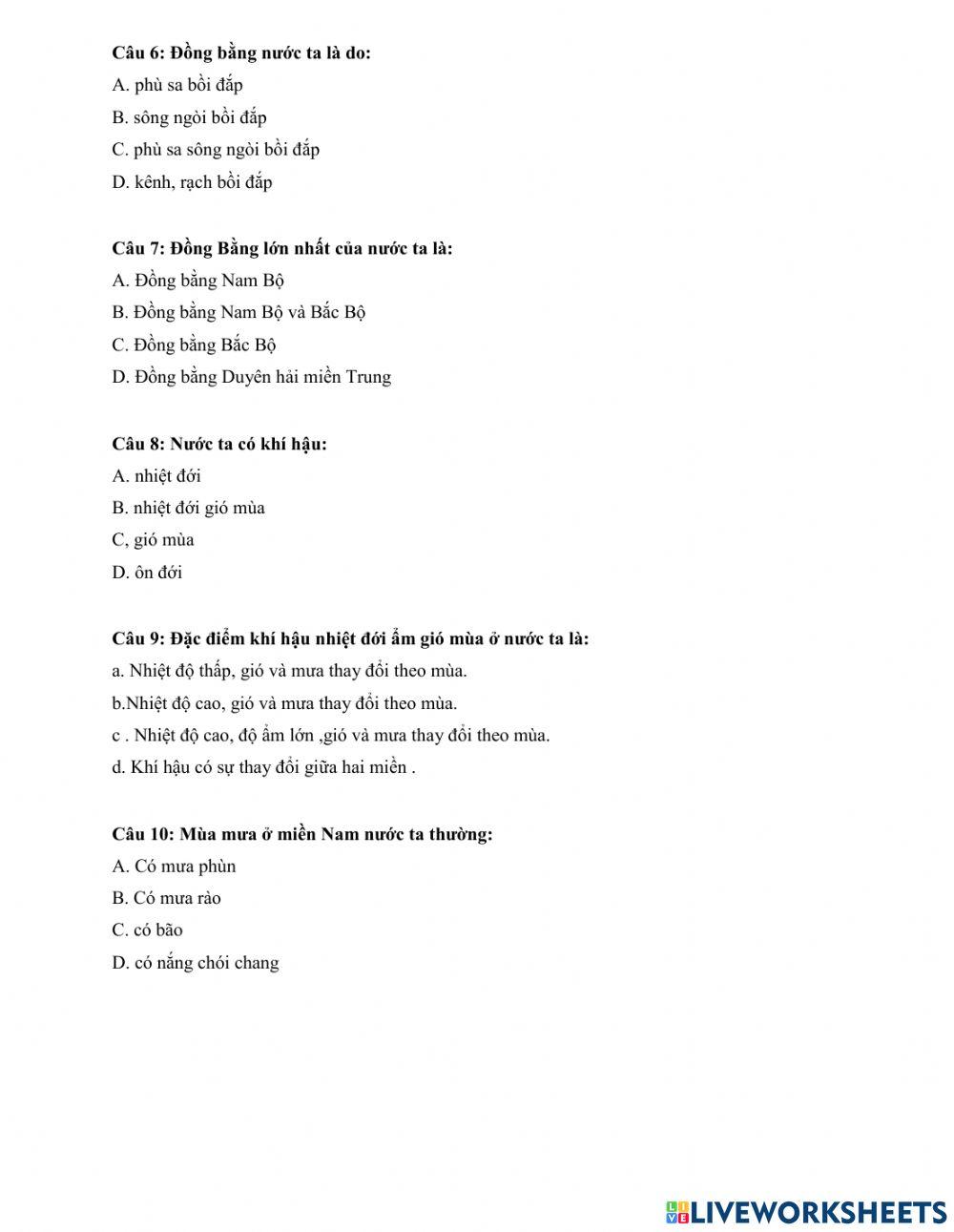 Đề kiểm tra địa lý - lịch sử để 4