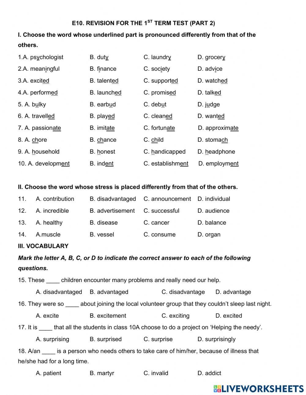 E10. revision for the 1st term test (part 2)