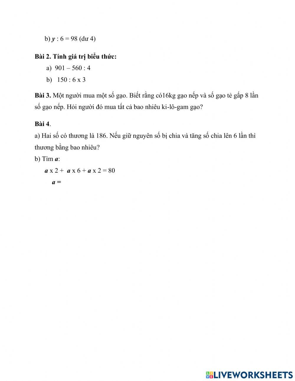 Toán ôn cuối kì I số 2