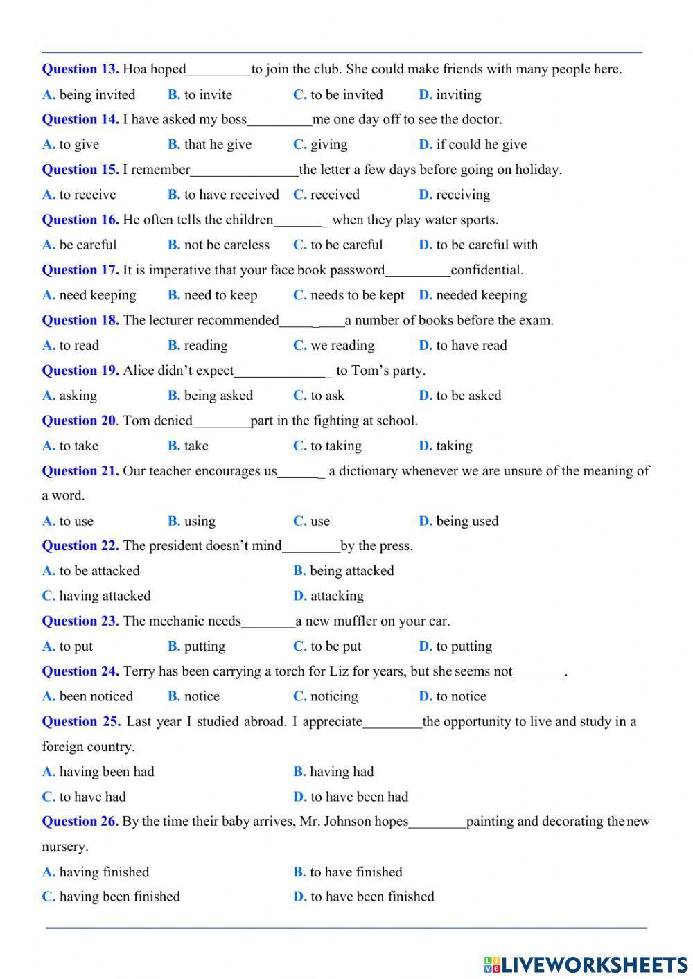 Test Gerunds and Infinitives