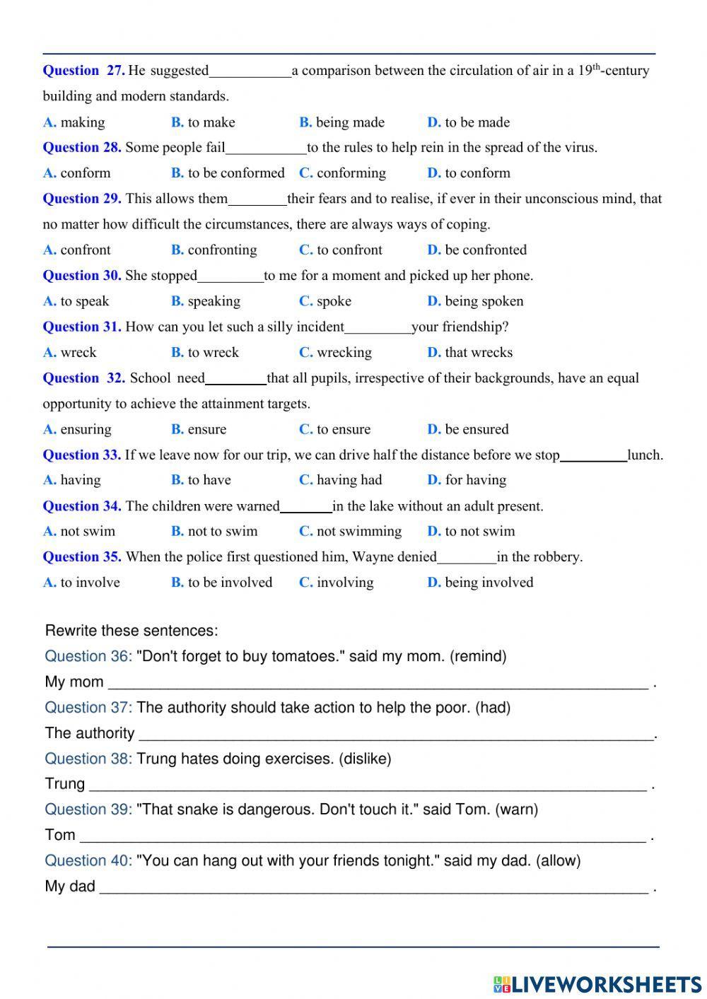 Test Gerunds and Infinitives