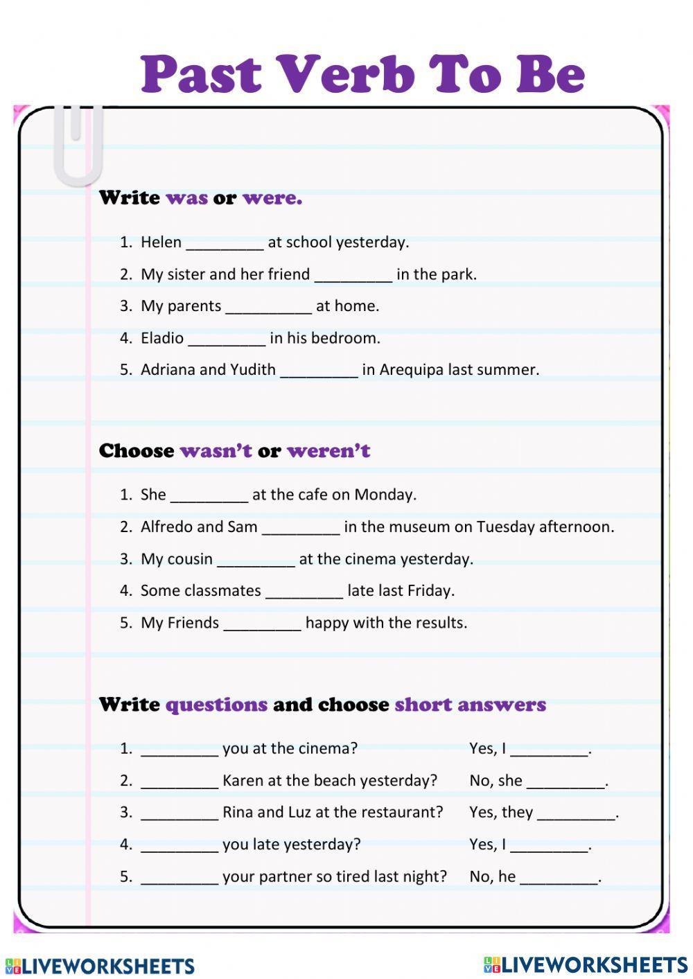 English 6 past simple with tobe