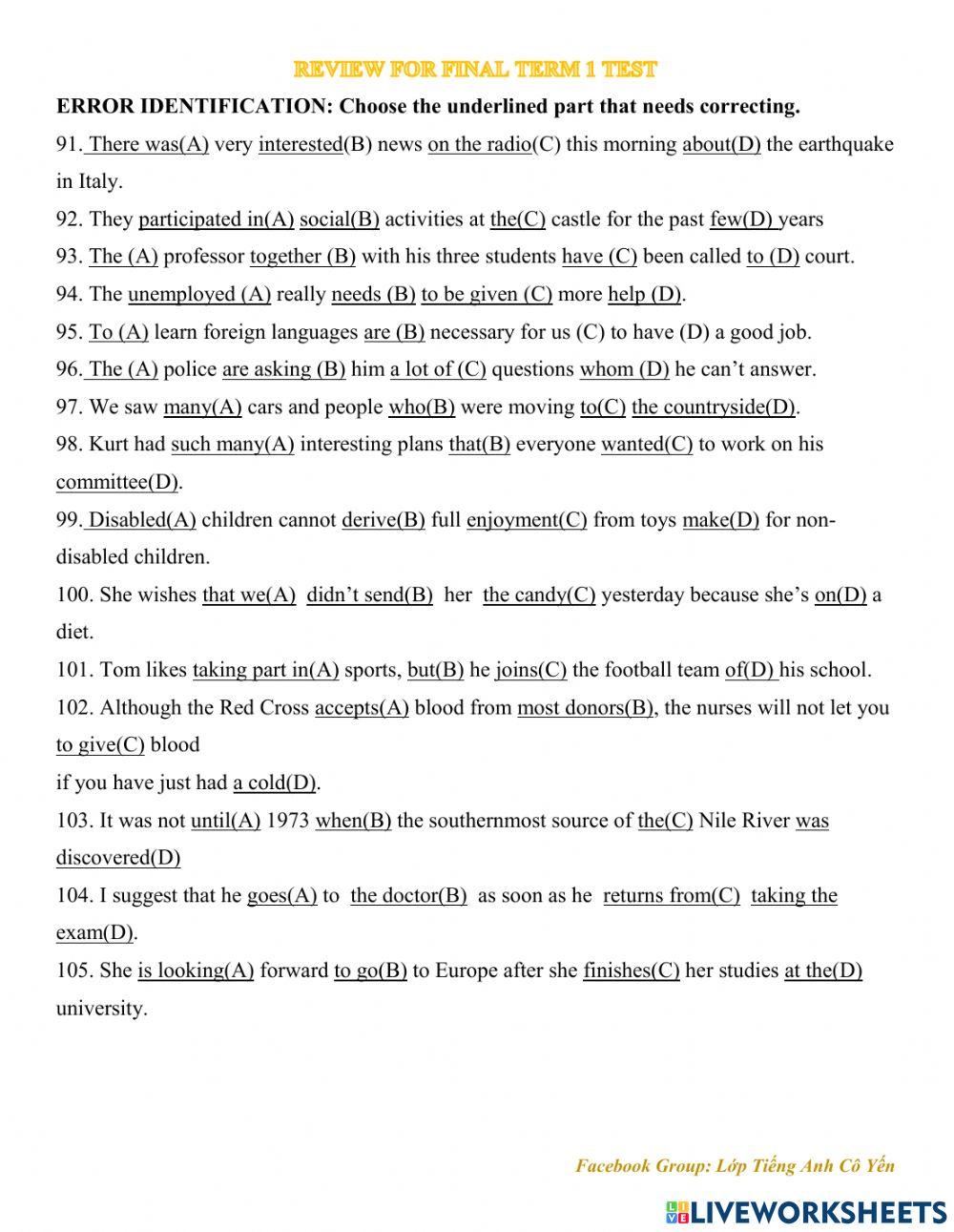 Correction exericeses