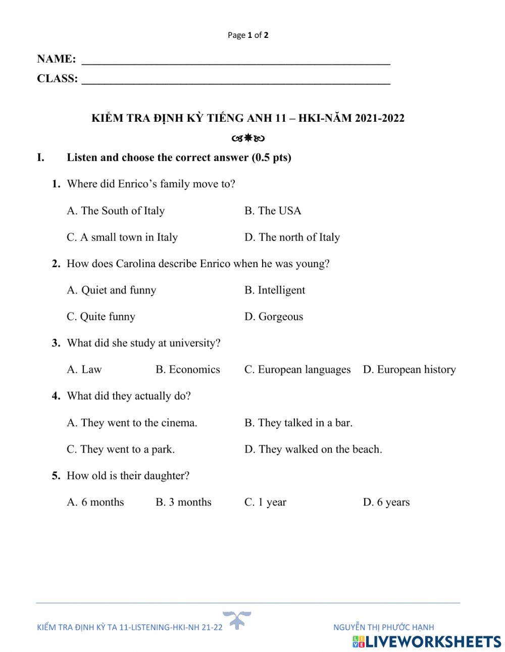 Thi thử listening ta11-hki-nh 21-22