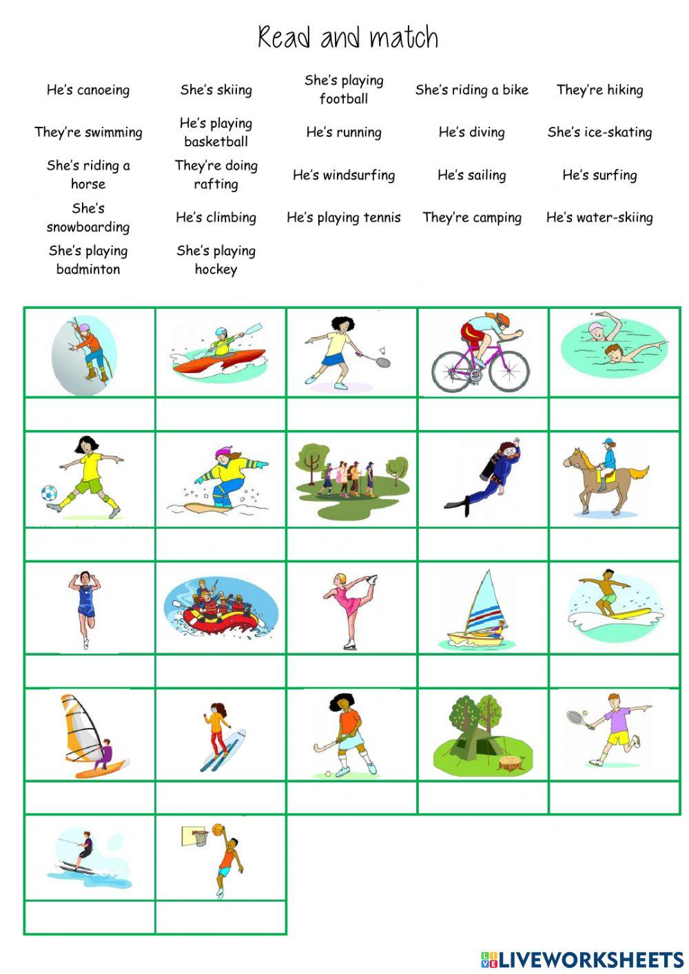 Unit 3 free time and adventure read and match