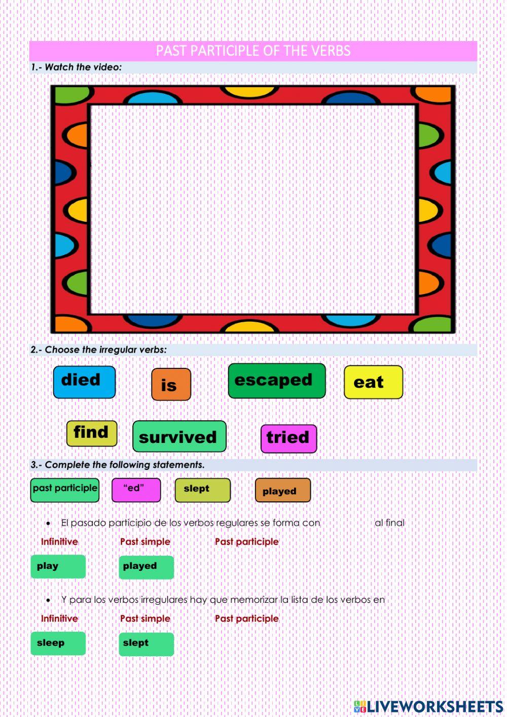 Past participle of the verbs