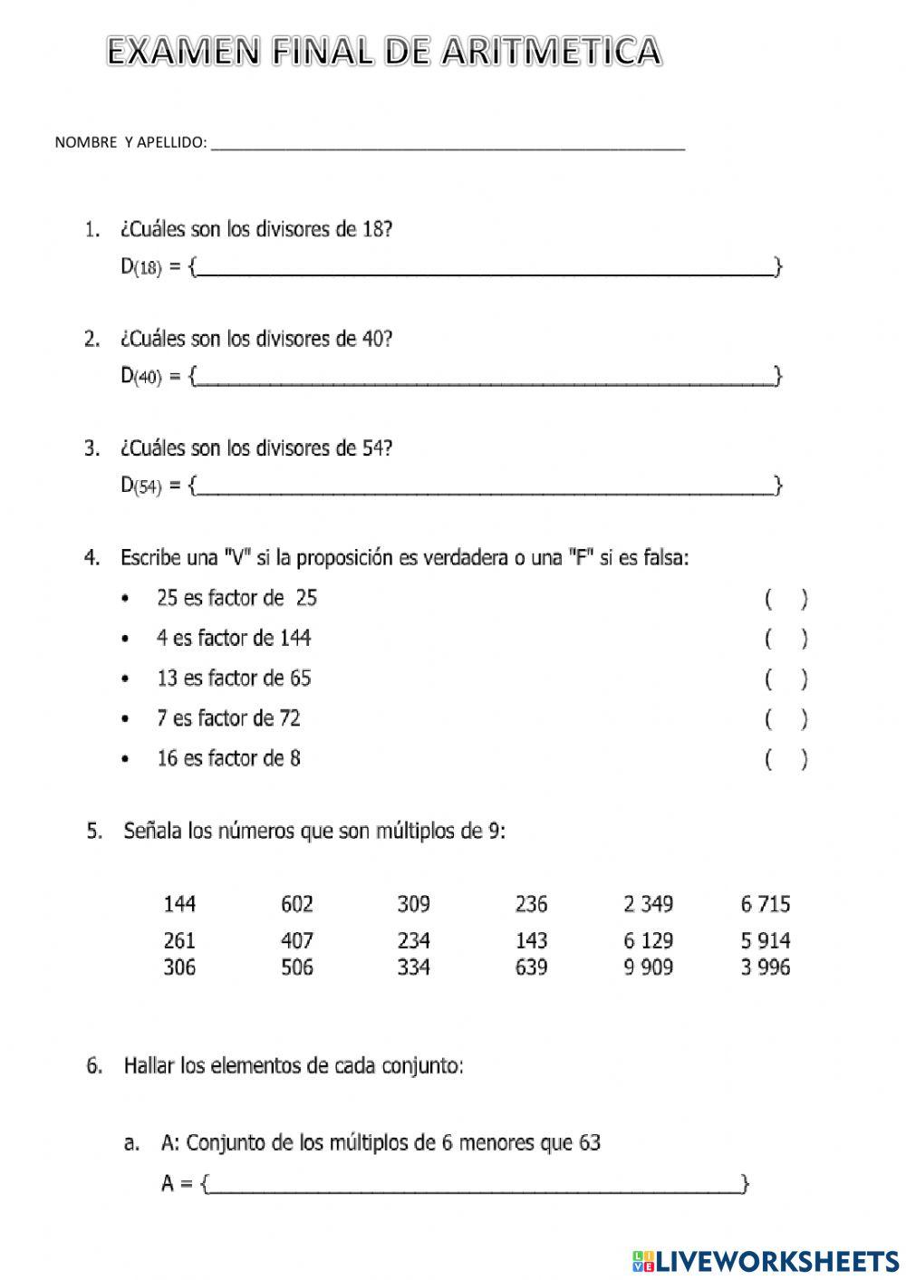 Examen de aritmética