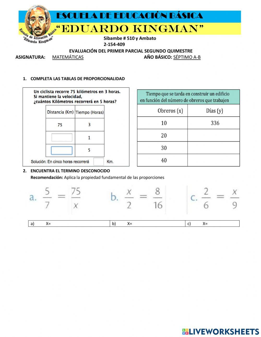 Evaluación de Matemáticas
