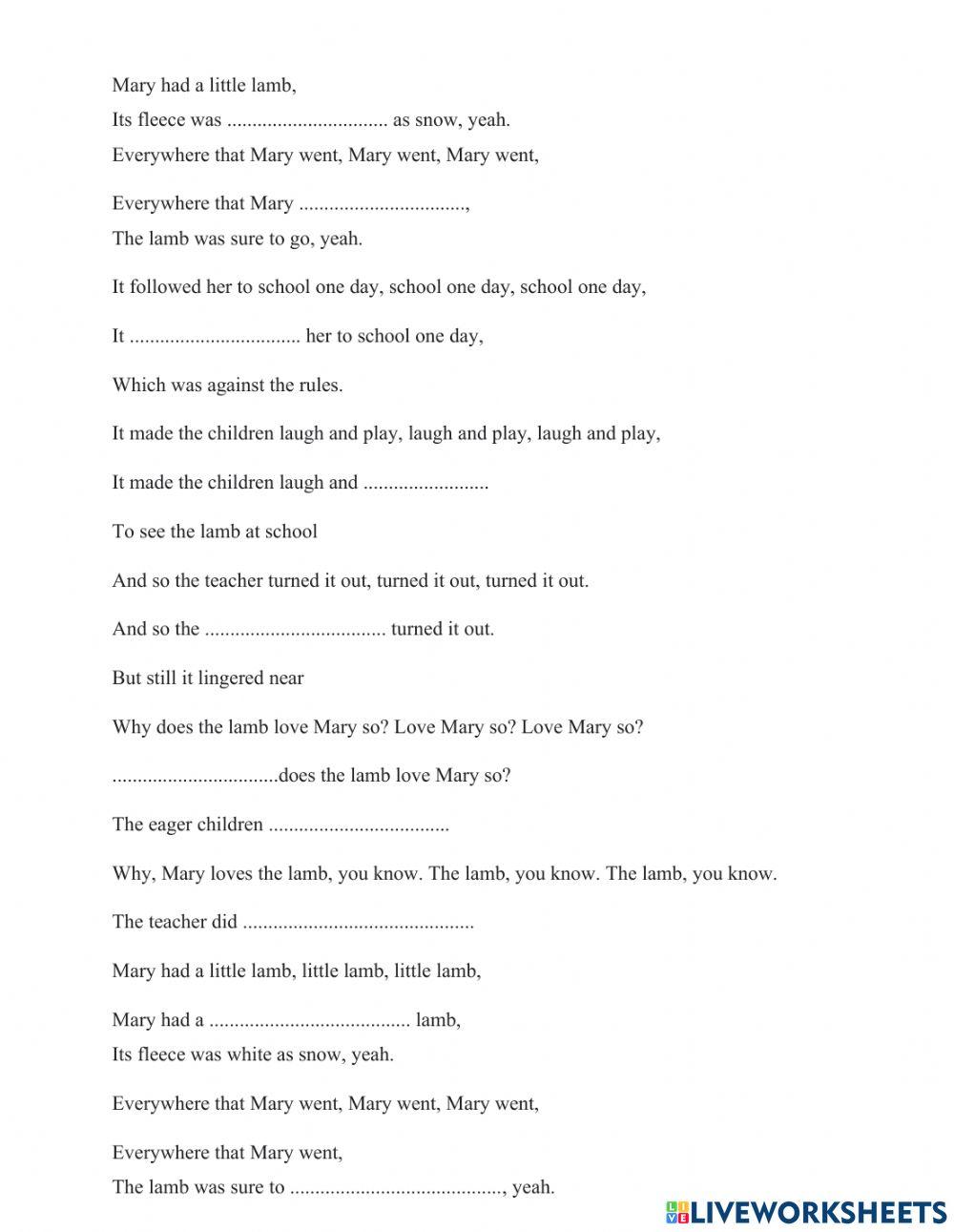Song for kids 1 2643998 thom1981 live worksheets