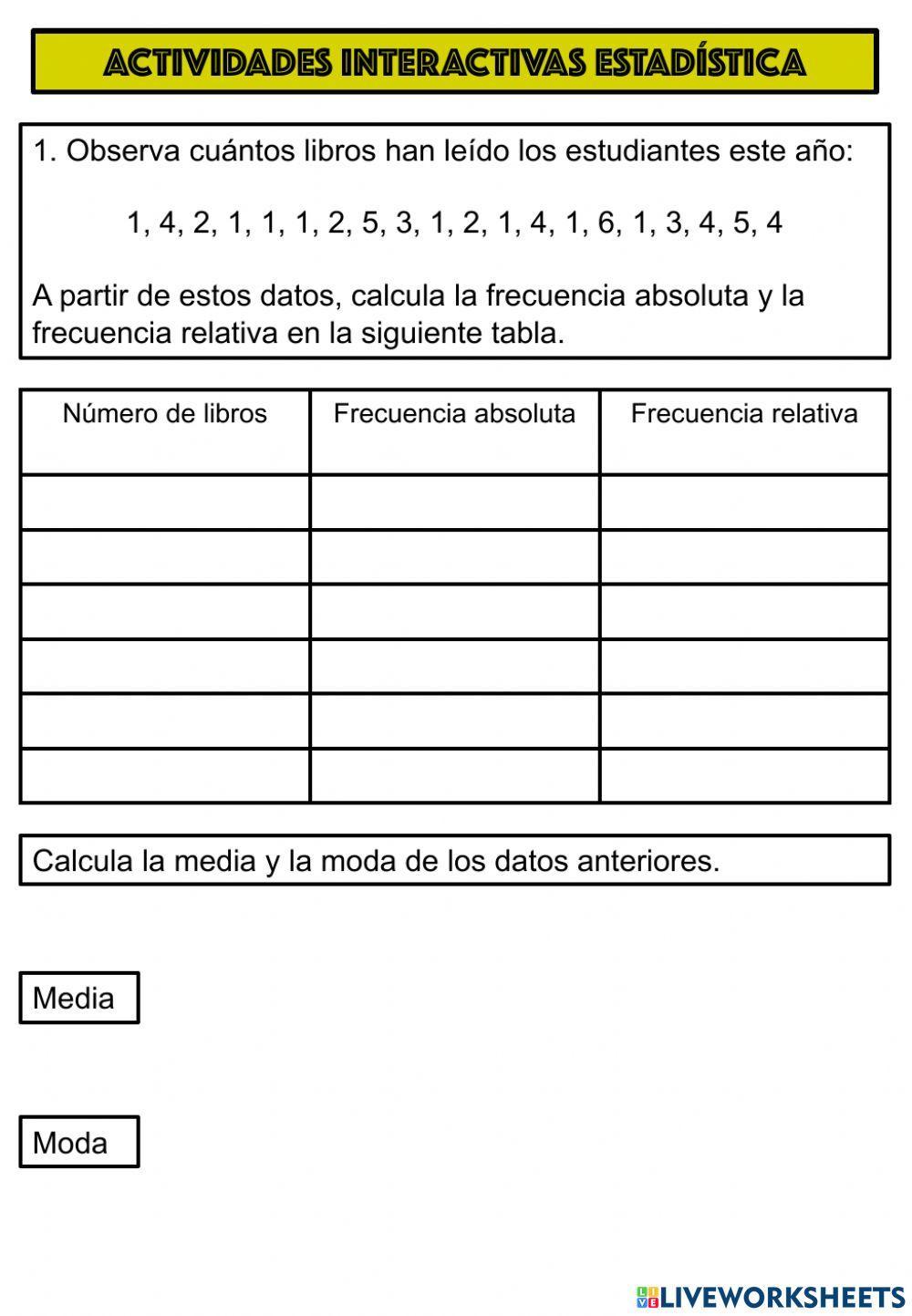 Actividades interactivas de estadística y probabilidad para sexto de primaria
