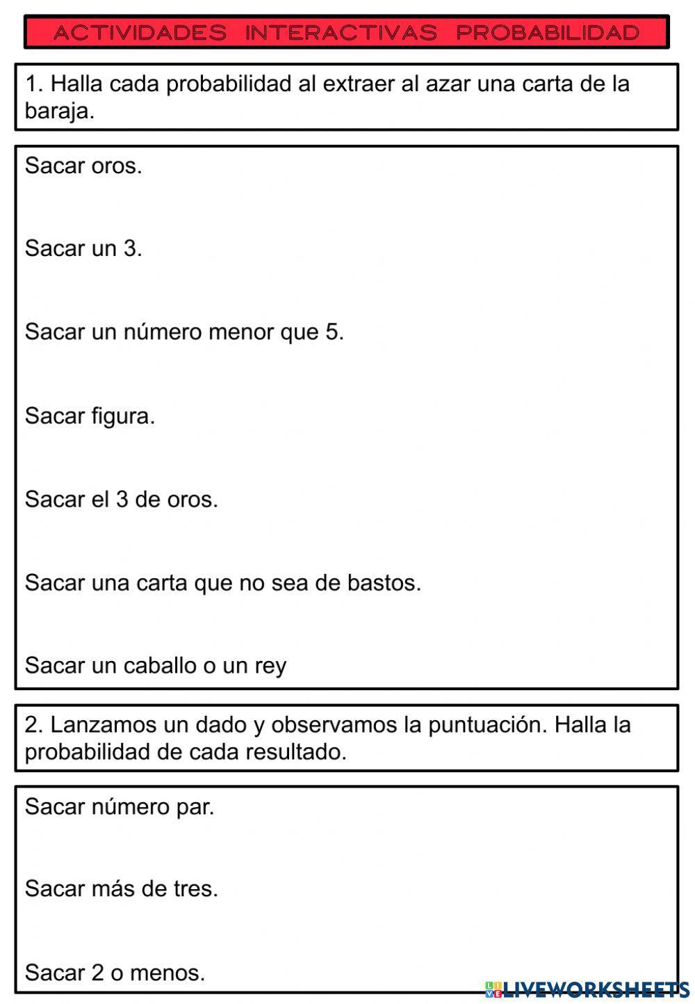 Actividades interactivas de estadística y probabilidad para sexto de primaria