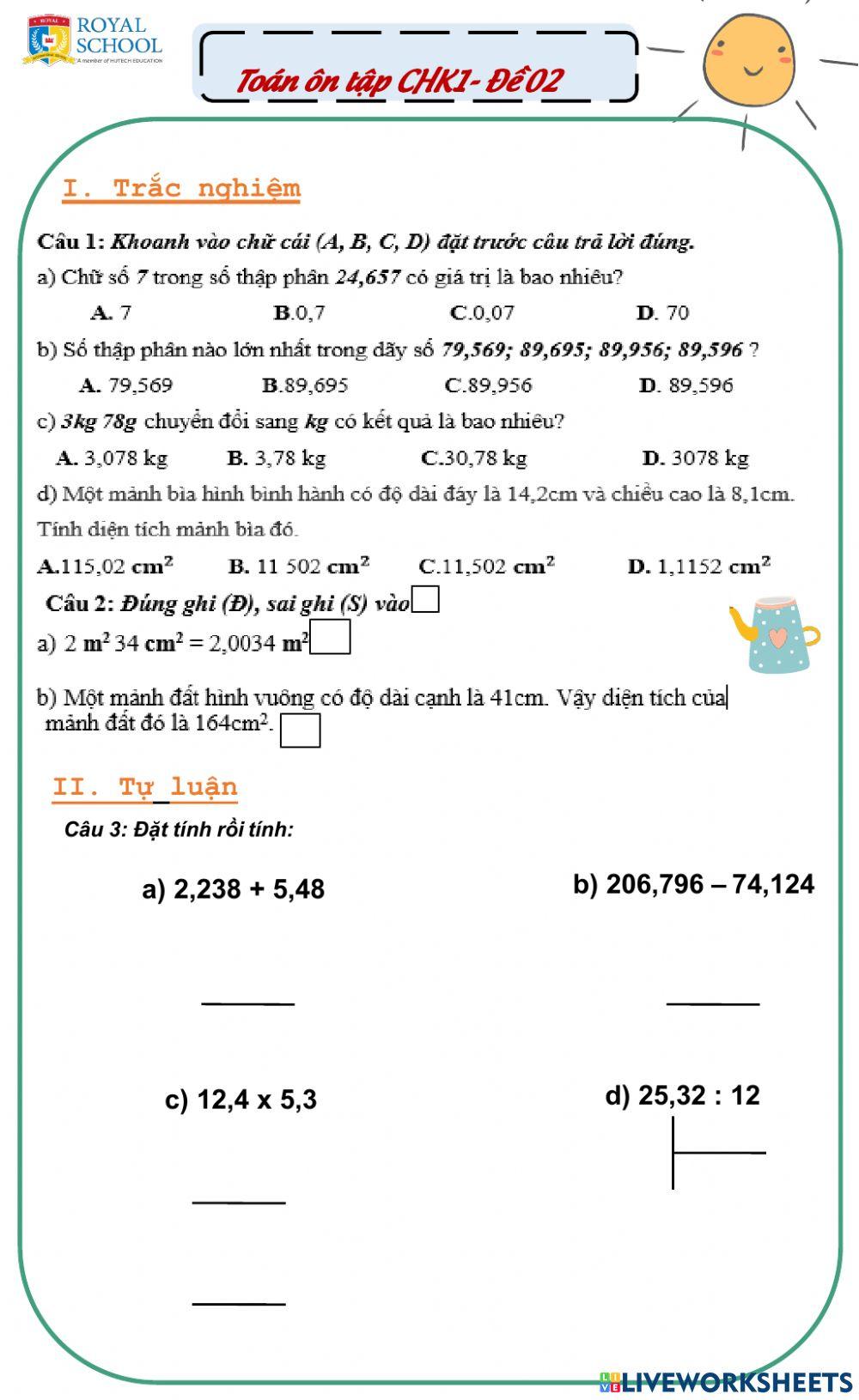 Đề ôn tập toán HK1-2
