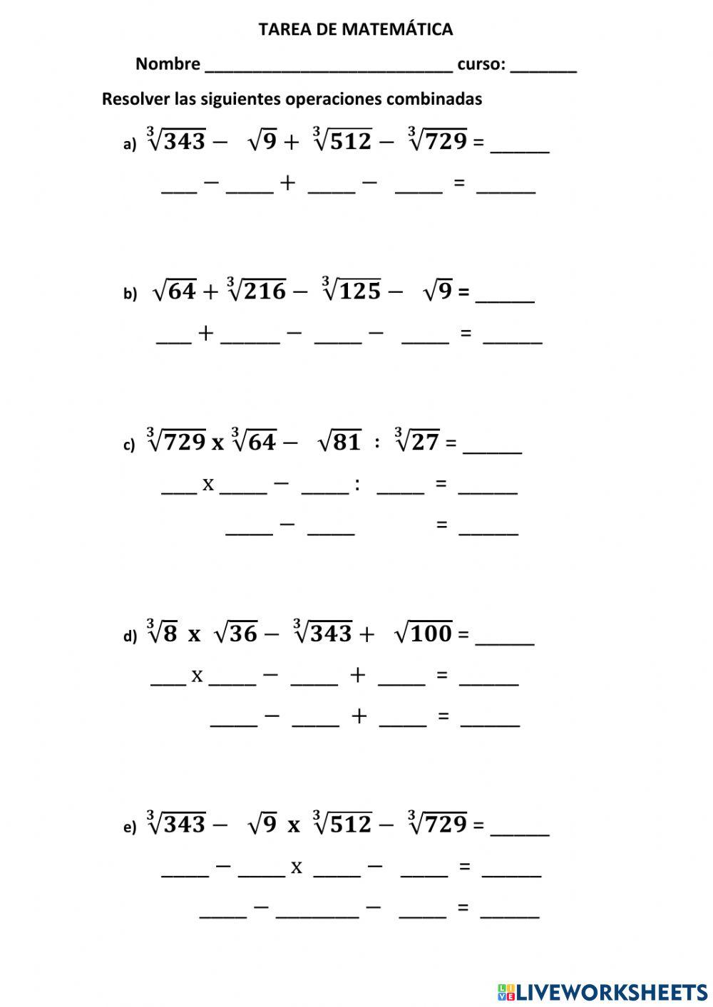 Ejercicios con Raíces cuadradas y cúbicas