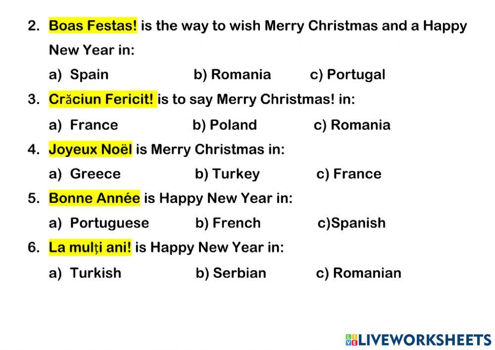 Mery Christmas and a Happy New Year in different languages