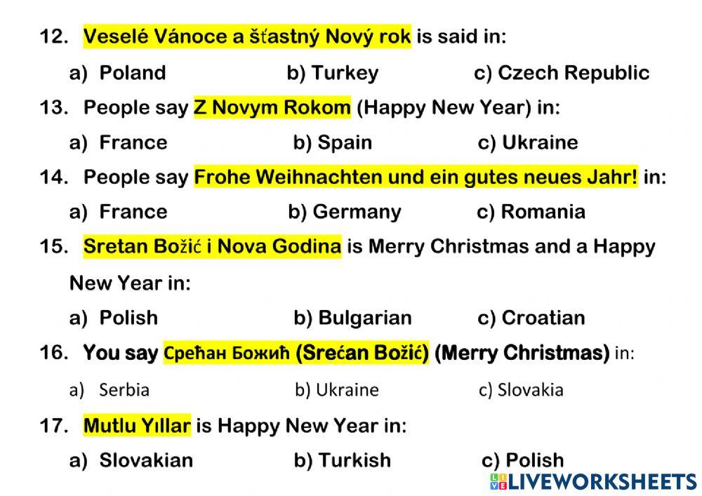 Mery Christmas and a Happy New Year in different languages