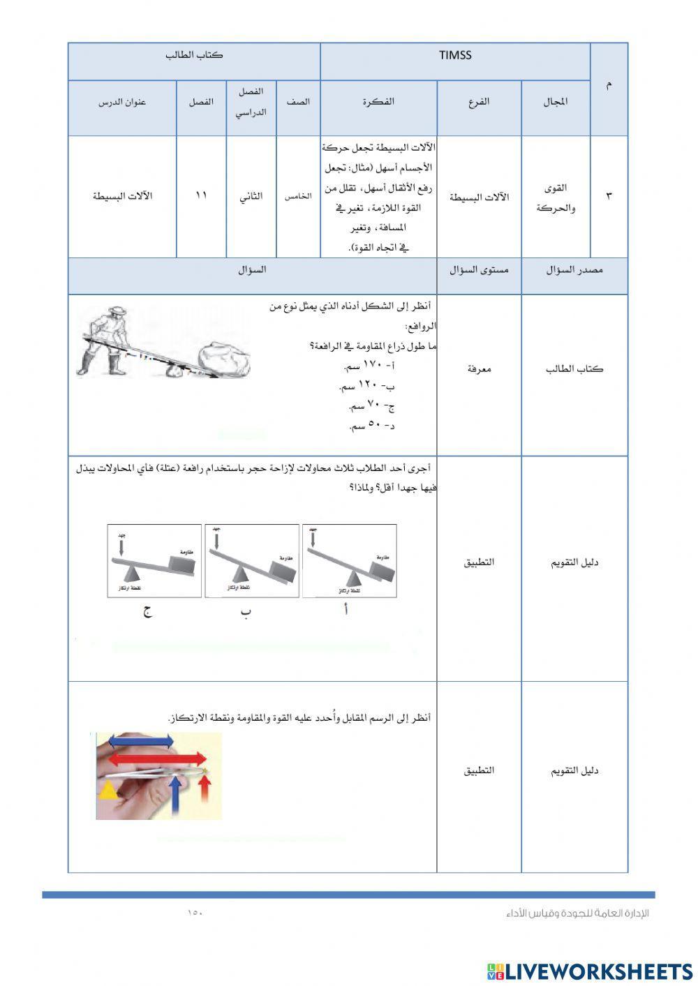 Timssالقوى والحركة والالات البسيطة