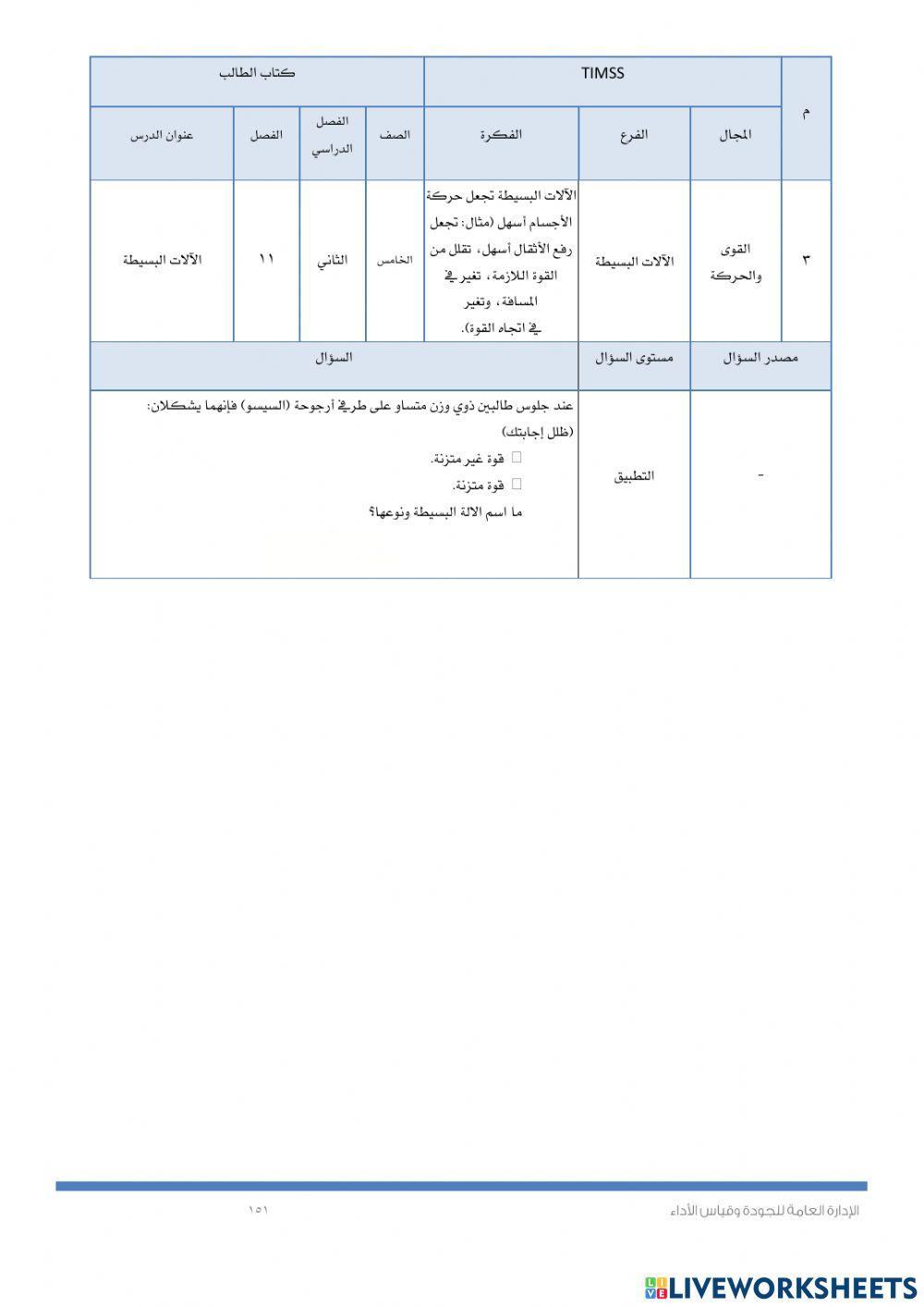 Timssالقوى والحركة والالات البسيطة