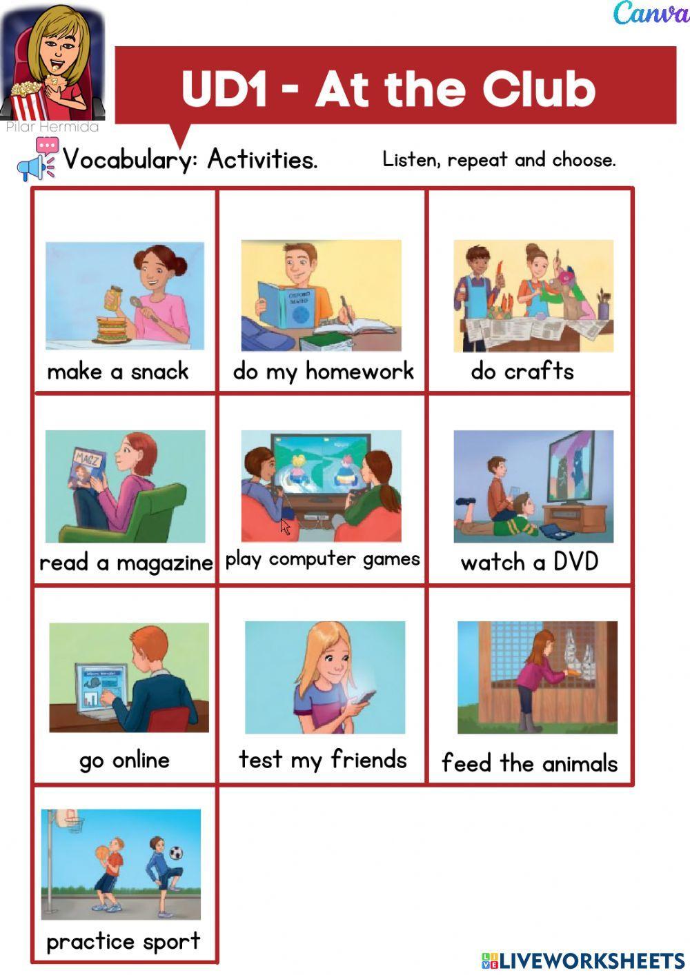 6EP UD1 Story vocabulay Activities At the Club