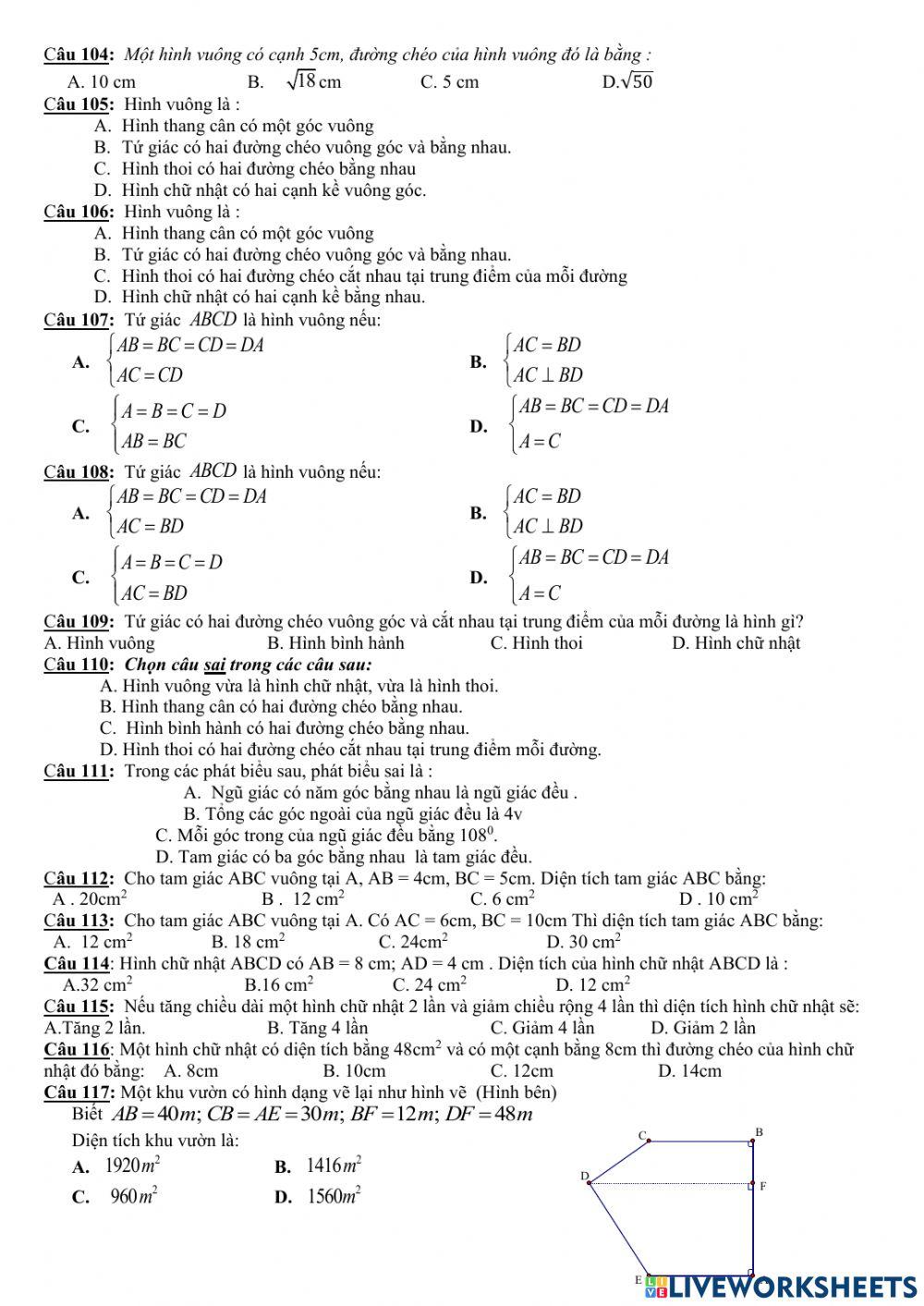 Trắc nghiệm HK1 Toán 8 đề cương