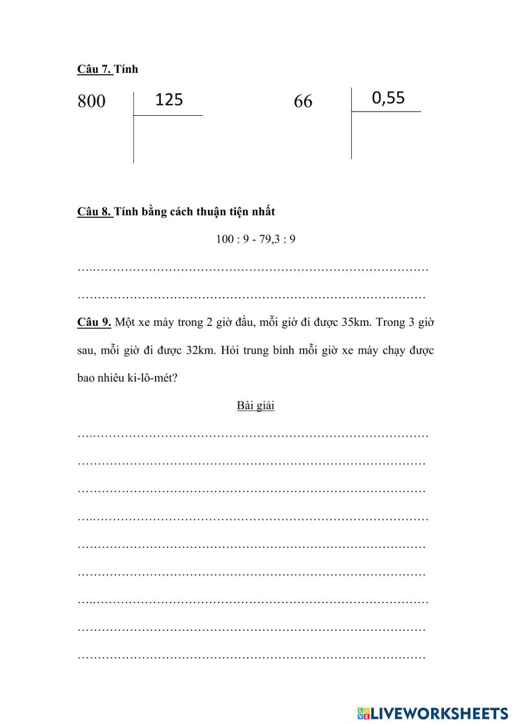 Bài tập cuối tuần 14 môn Toán